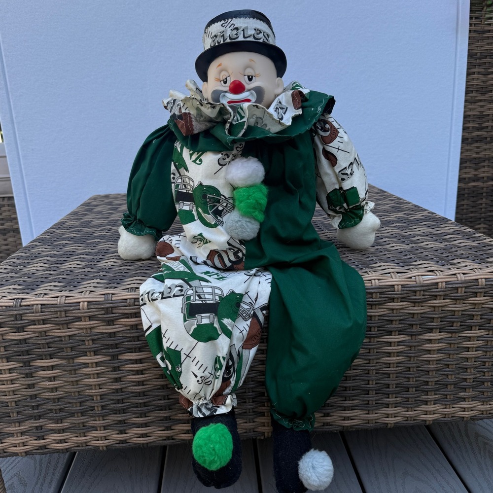 Vintage Philadelphia Eagles Shelf Sitter Clown Doll NFL Fan Cave Decor Handmade